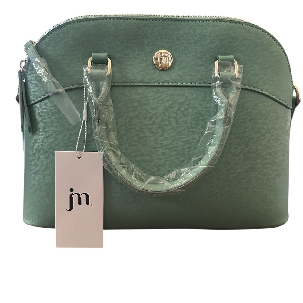 Green Leather Satchel with Gold Hardware.